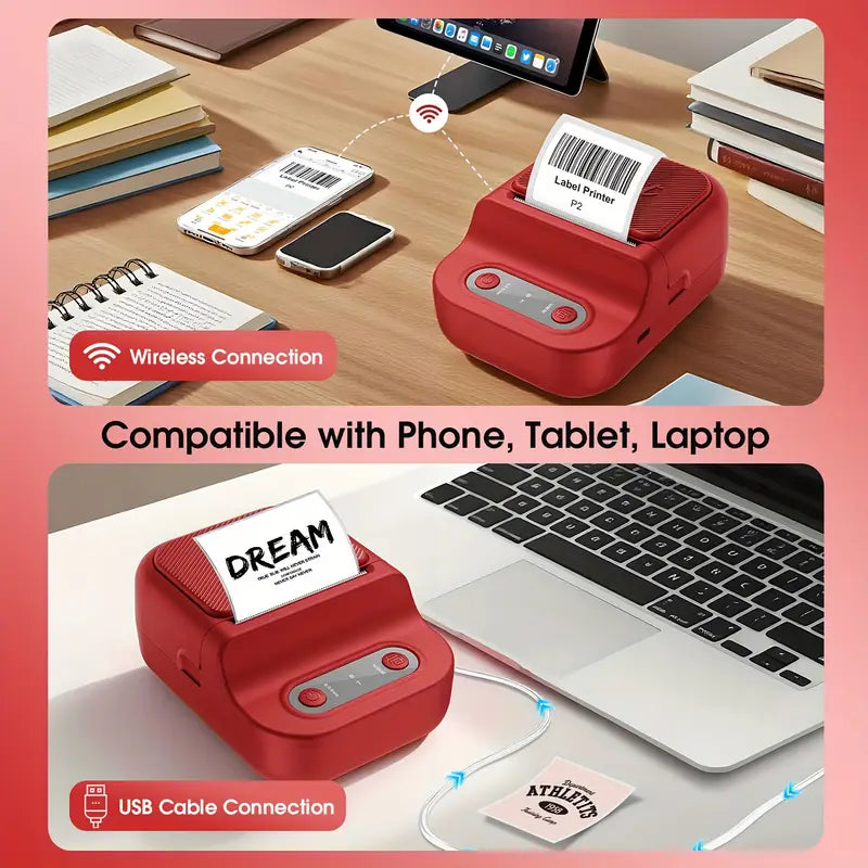 Stampante Termica Wireless 2" per Etichette e Codici a Barre | Bluetooth/USB | Portatile, Alta Qualità 203 DPI, Batteria 1100mAh | Stampa 20-50mm | Per Casa, Ufficio, Piccole Imprese e Fai-da-Te