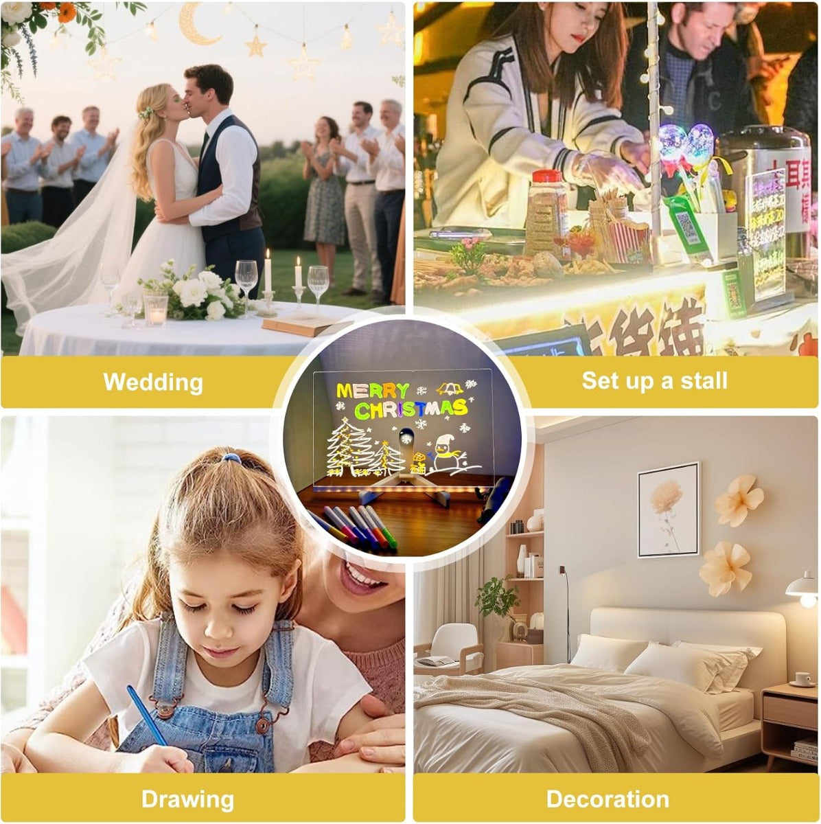 Lavagna per Appunti a LED Trasparente 30x20 cm con 7 Penne Neon – Scrivibile