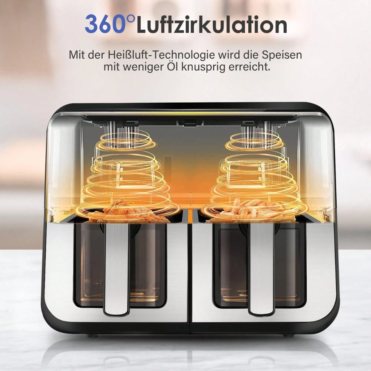 Friggitrice Tobi ad Aria Dual Zone 15L – Doppio Cestelli Indipendenti | 2400W, Touch LED, 8 Programmi, Finestra Visiva