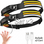 Set 2 Torce Frontali LED con 10 Modalità di Luce e Sensore Smart