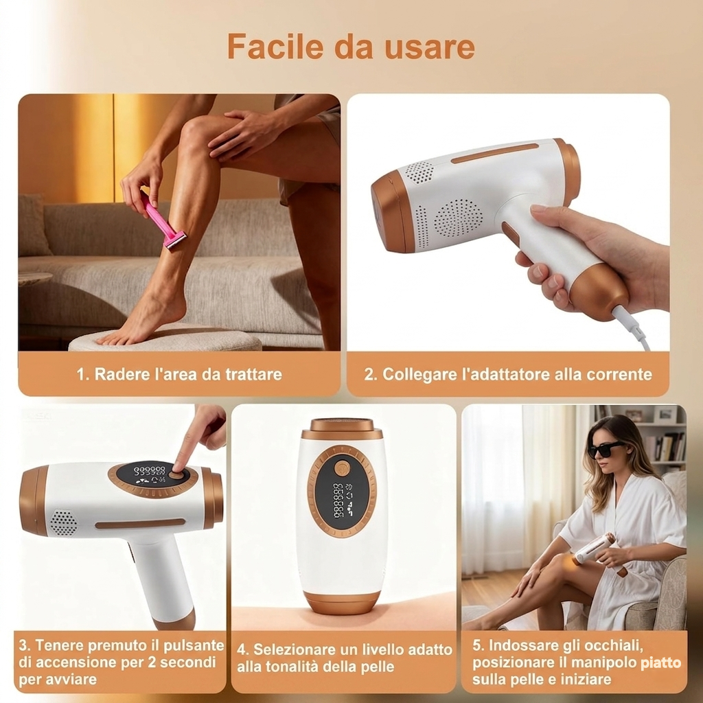 Epilatore Luce Pulsata IPL - Pelle Liscia Uomo Donna, 990k Flash Rapidi