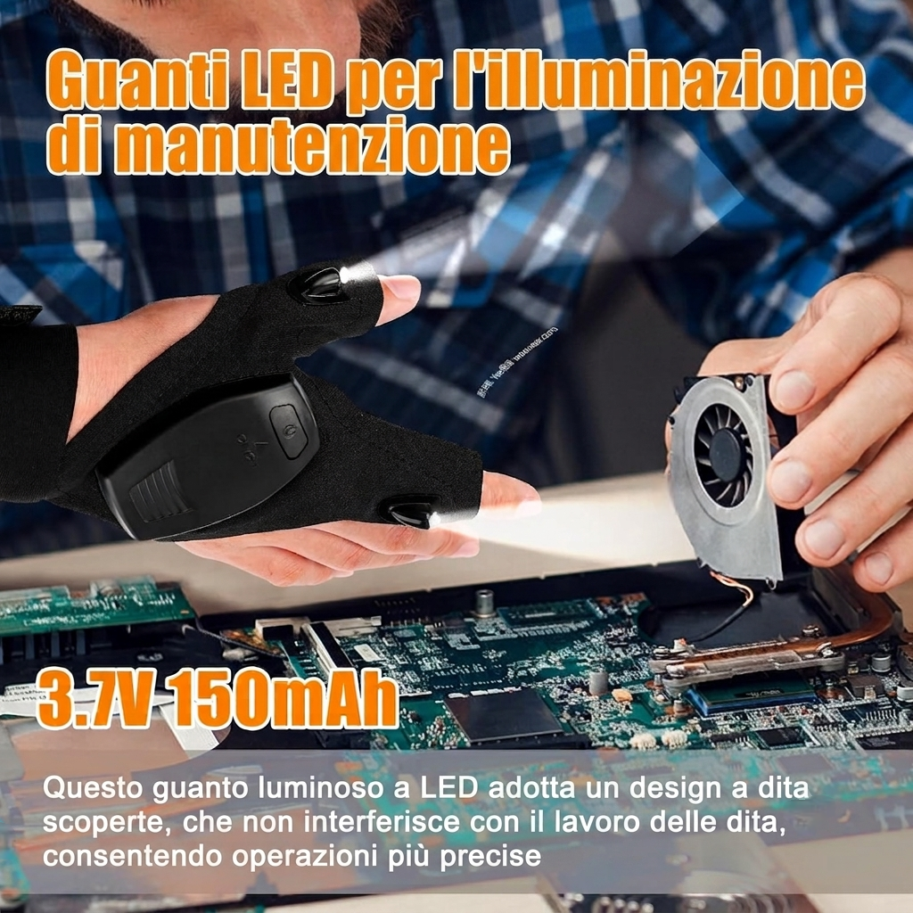 Guanti da Lavoro e Precisione con Luci LED Ricaricabili USB