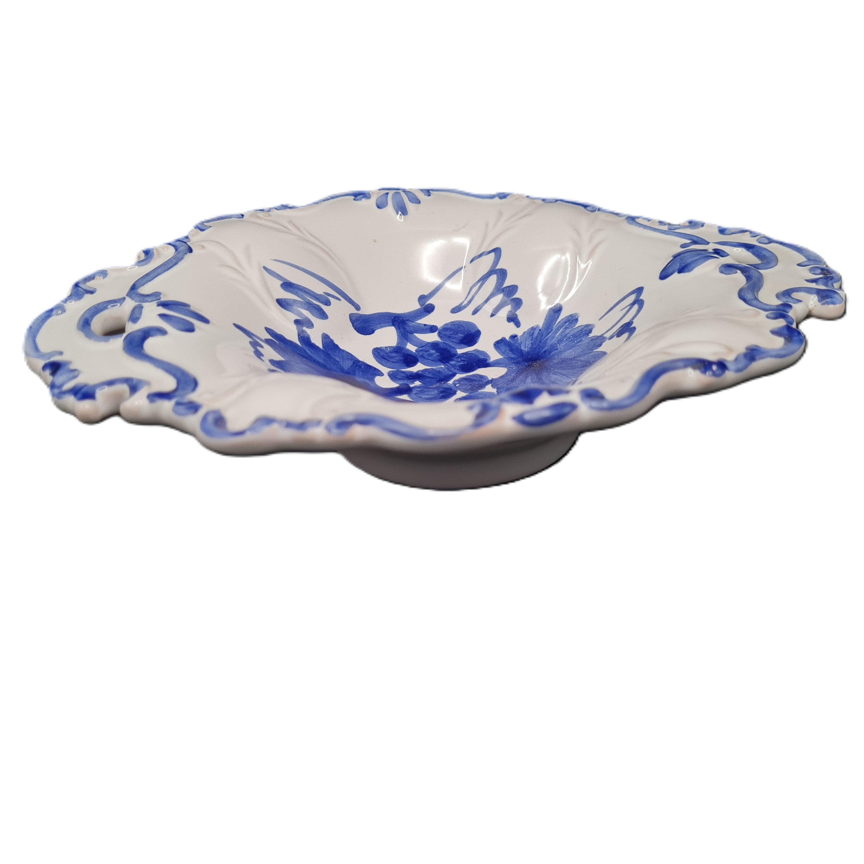 Vassoio Centrotavola in Ceramica Made in Italy - Design Barocco Bianco e Blu