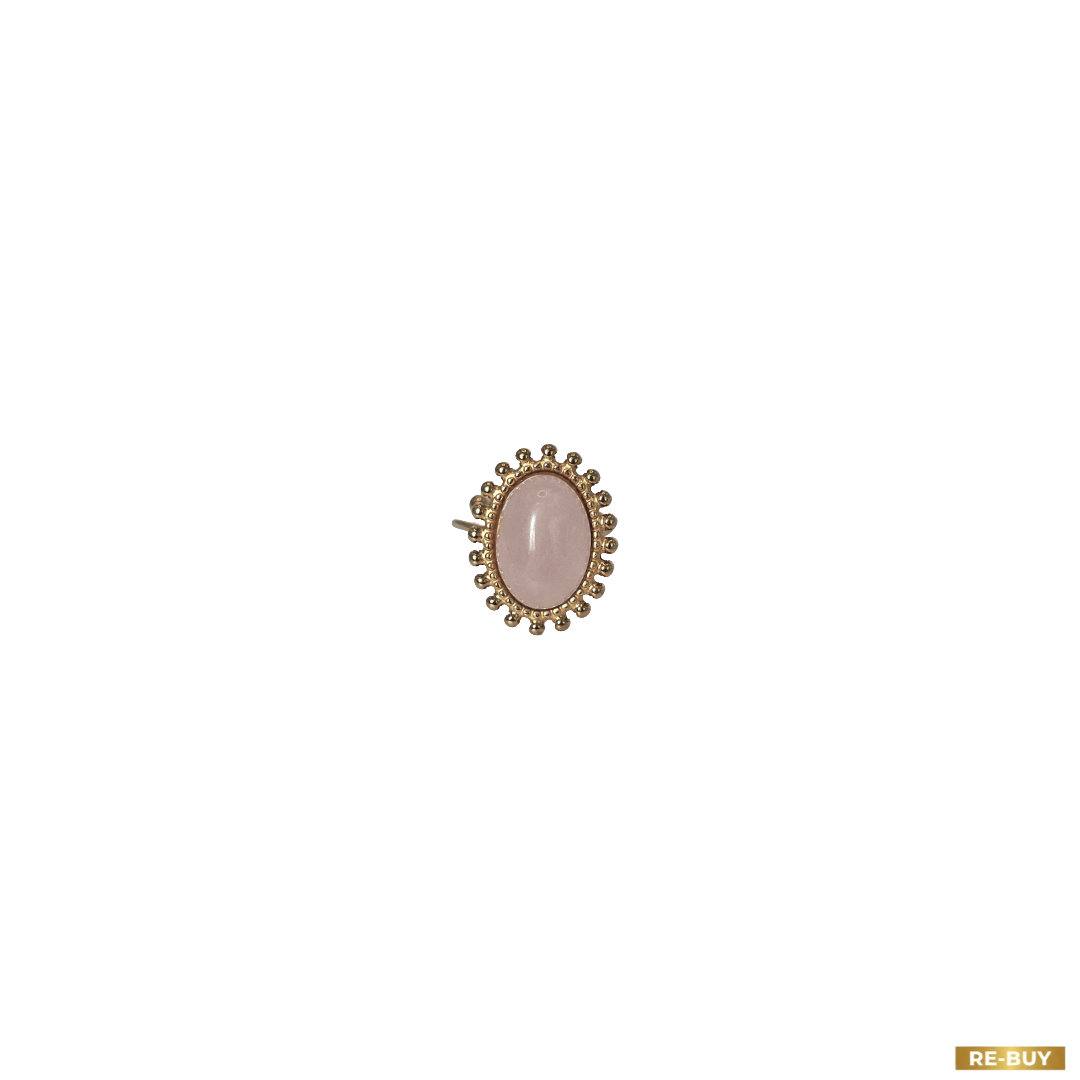 Anello Regolabile in Acciaio Inox Dorato con Pietra di Quarzo Rosa