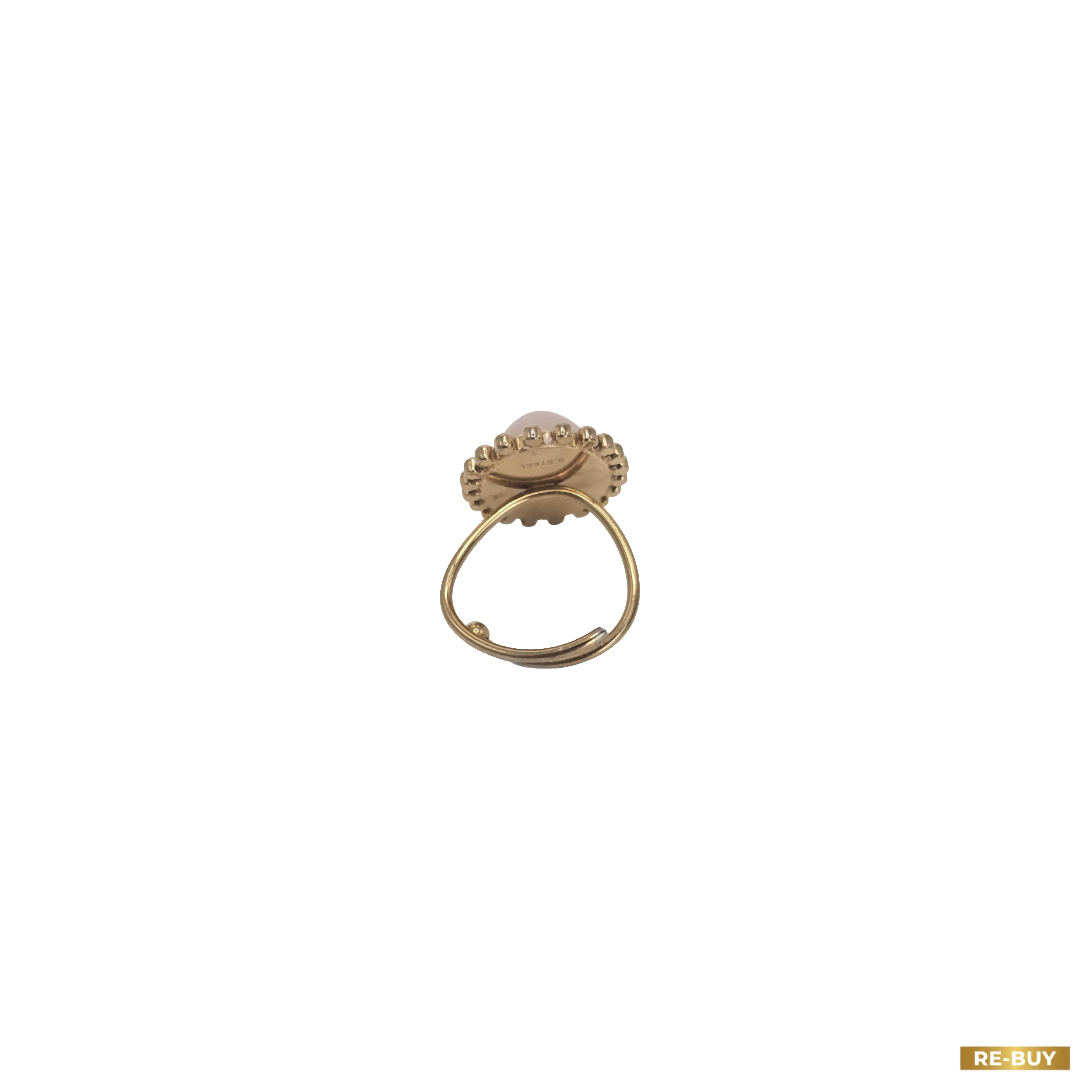 Anello Regolabile in Acciaio Inox Dorato con Pietra di Quarzo Rosa