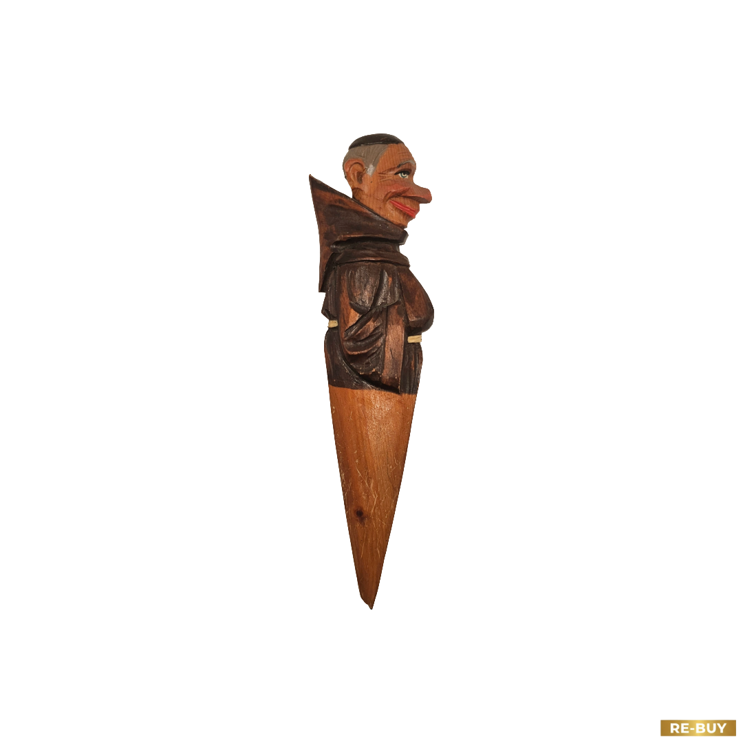 Tagliacarte Vintage in Legno Intagliato a Mano Figura Frate