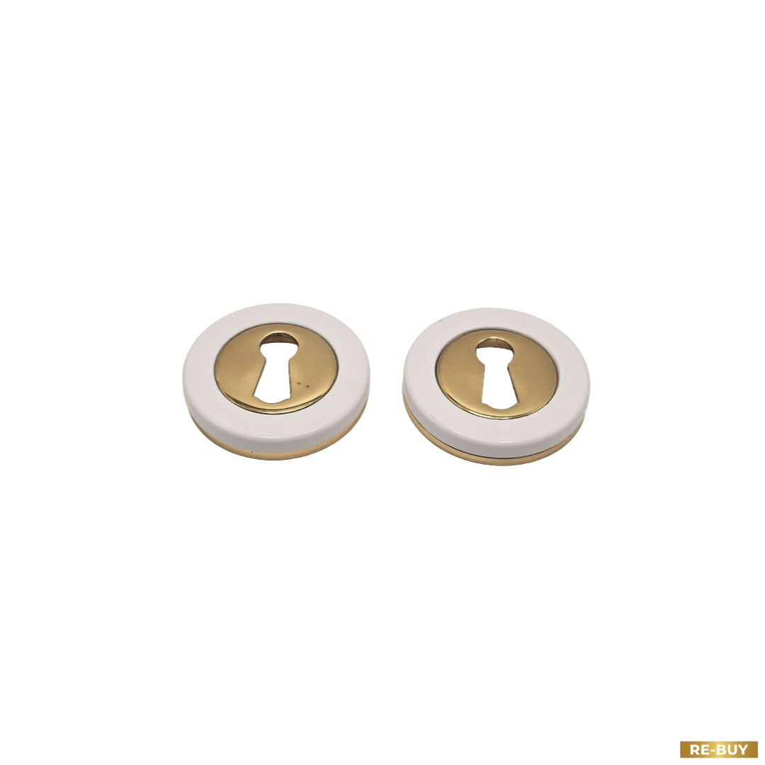 Coppia Bocchette Tonde per Chiave Patent Bicolore Bianco e Ottone BAL