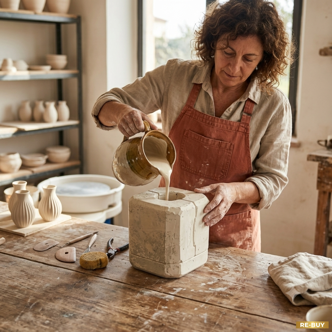 Stampo professionale in Gesso per Ceramica e Colata - Vaso Decorato 4 Tasselli