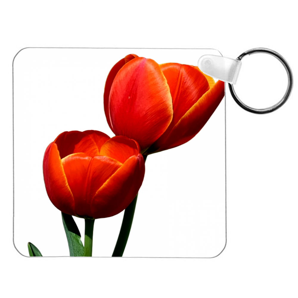 Portachiavi Quadrato Tulipani Rossi 6x6 cm | accessorio elegante