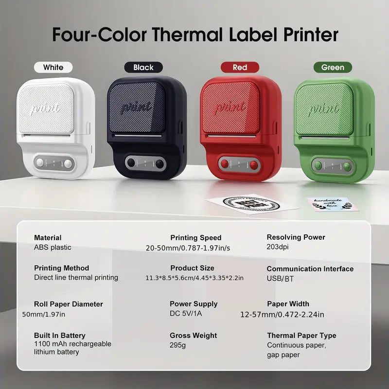 Stampante Termica Wireless 2" per Etichette e Codici a Barre | Bluetooth/USB | Portatile, Alta Qualità 203 DPI, Batteria 1100mAh | Stampa 20-50mm | Per Casa, Ufficio, Piccole Imprese e Fai-da-Te