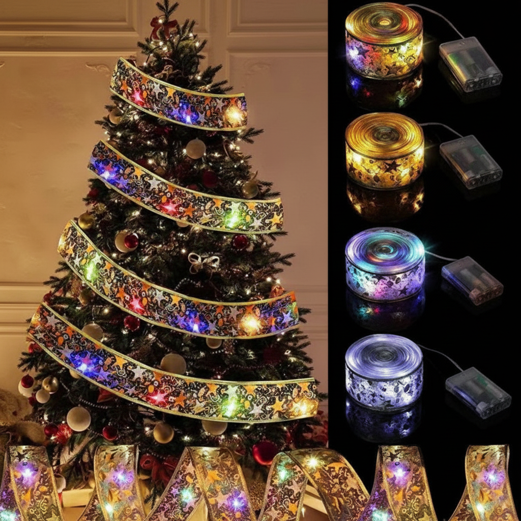 Nastro di Natale Luminoso con Luci LED - Decorazione Natalizia Argento 5 metri