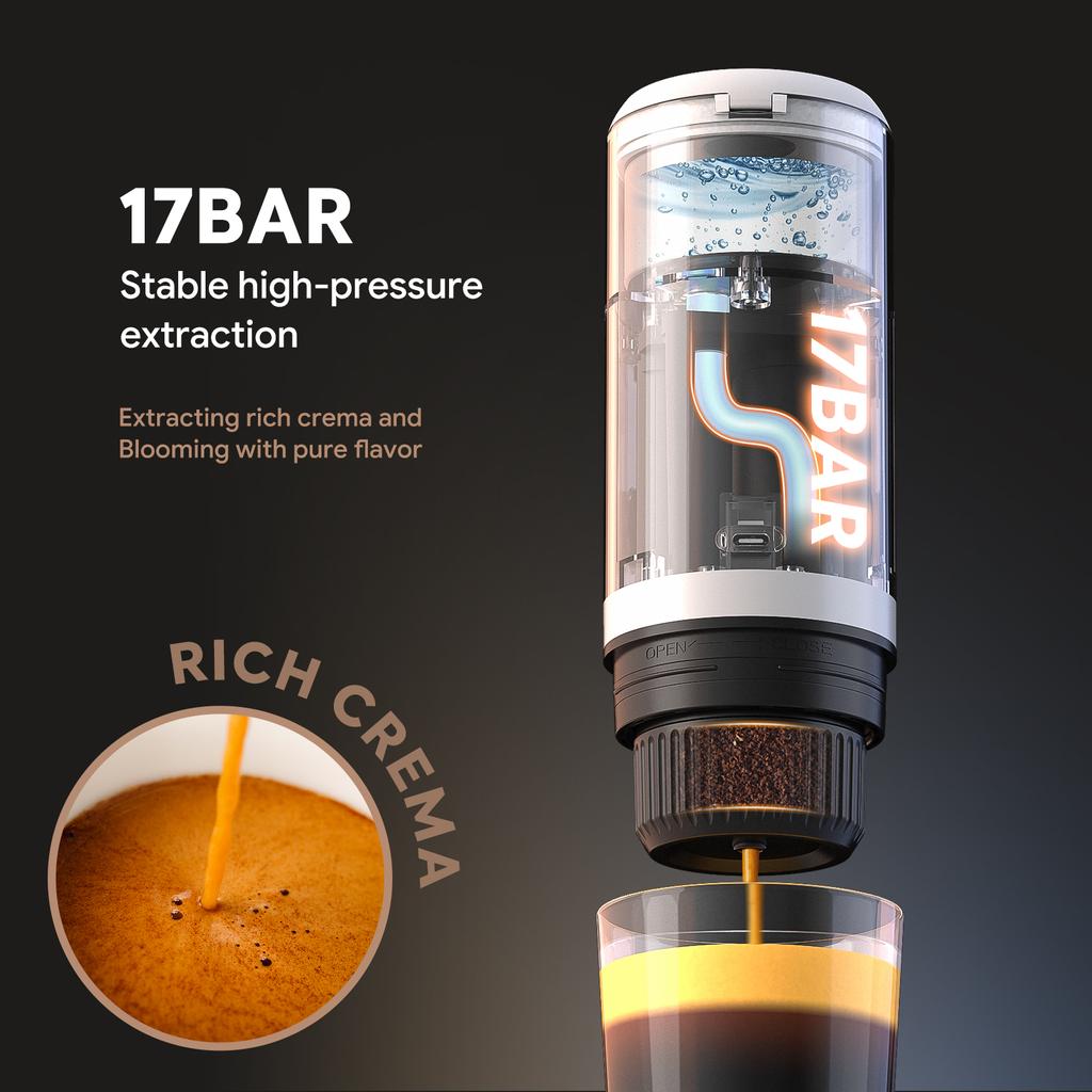 Macchina da Caffè Espresso Portatile 3-in-1 i Cafilas, 17 Bar, Compatibile Nespresso, Dolce Gusto e Caffè in Polvere | Batteria 2600mAh, USB-C, Senza Funzione di Riscaldamento