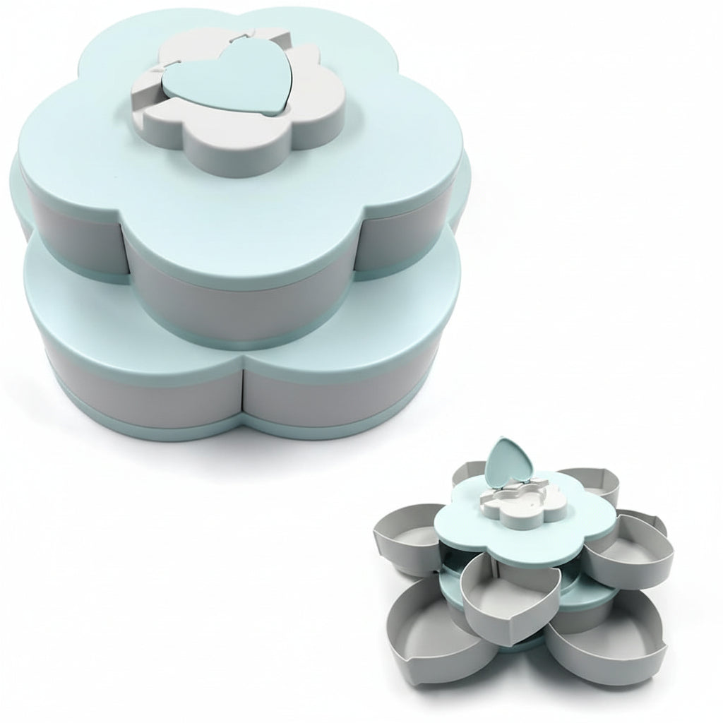 Vassoio rotante per snack vassoio per frutta a forma di fiore creativo piatto a forma di petalo con supporto per cellulare vassoio per snack