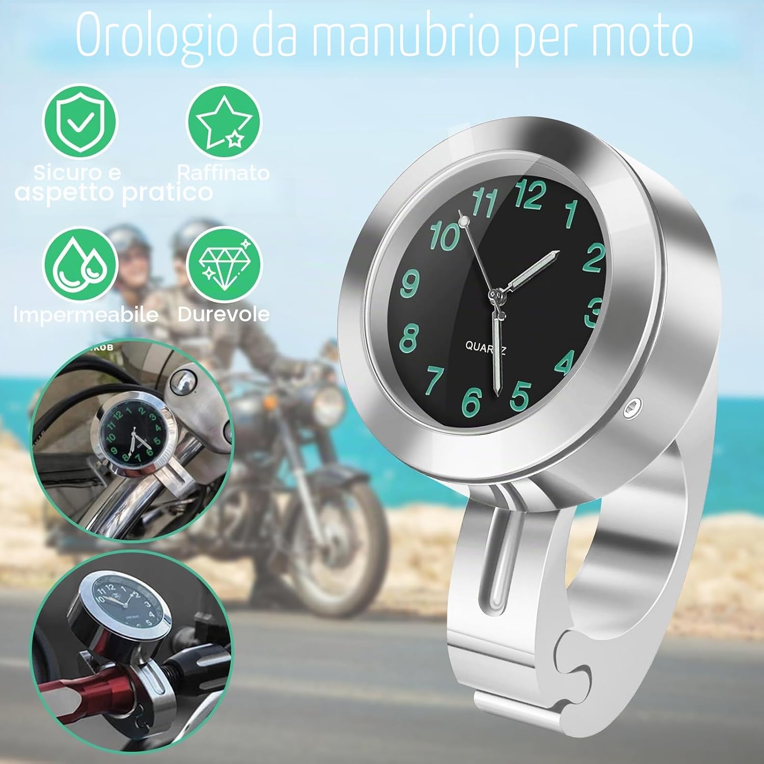 Orologio da Manubrio Universale Impermeabile e Luminoso per Moto e Bici