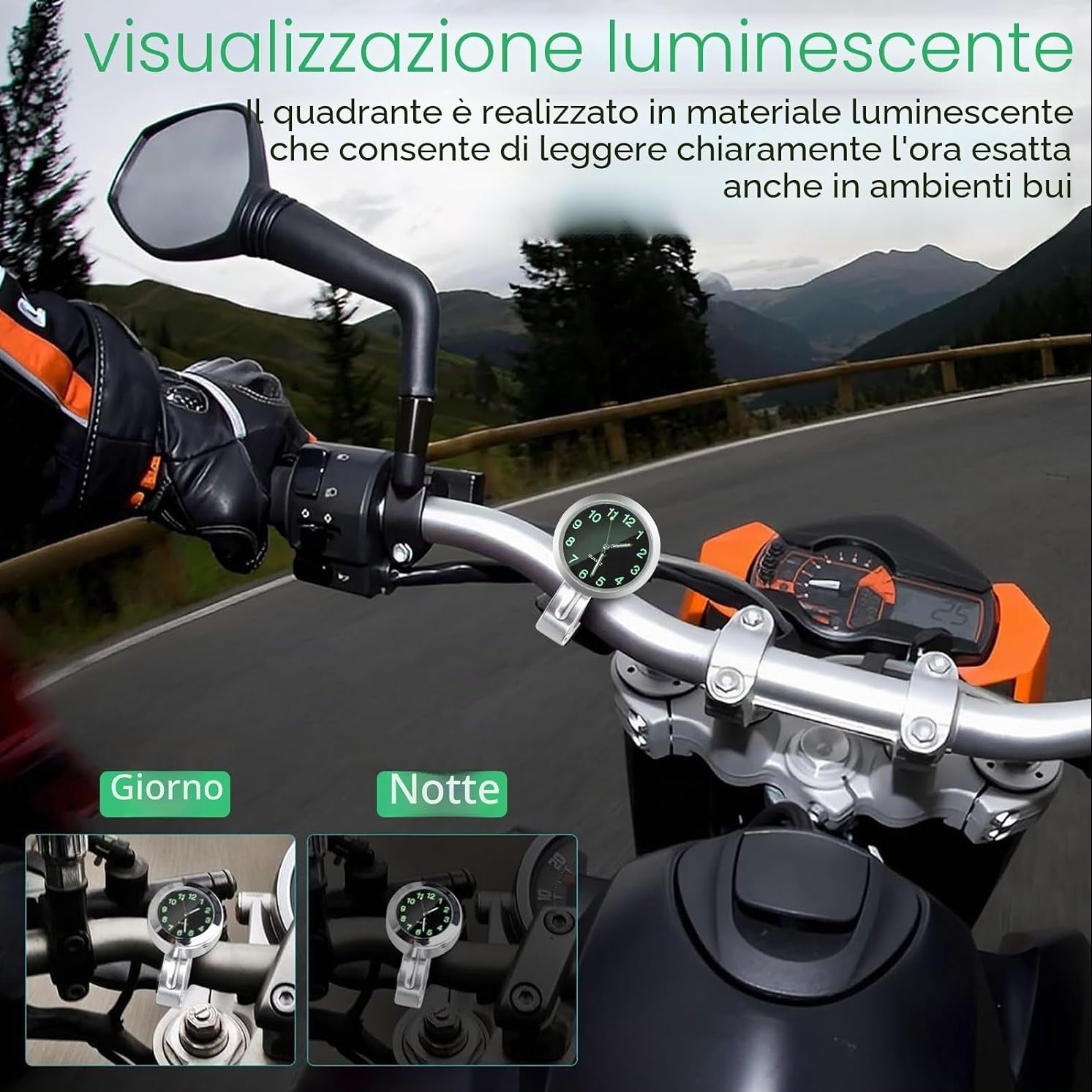 Orologio da Manubrio Universale Impermeabile e Luminoso per Moto e Bici