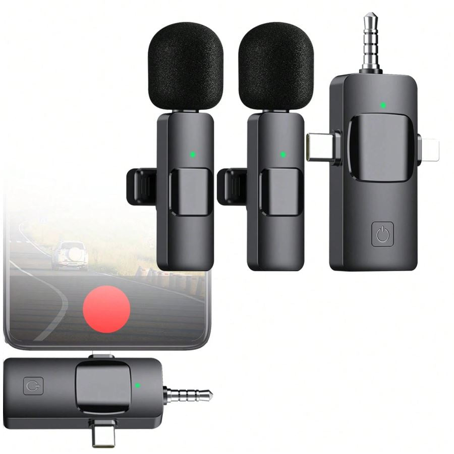 Microfono Lavalier Wireless 3 in 1 - Compatibile con iPhone, iPad, Android, Fotocamera, Riduzione del Rumore, Microfono per Vlog, TikTok, YouTube Live Stream