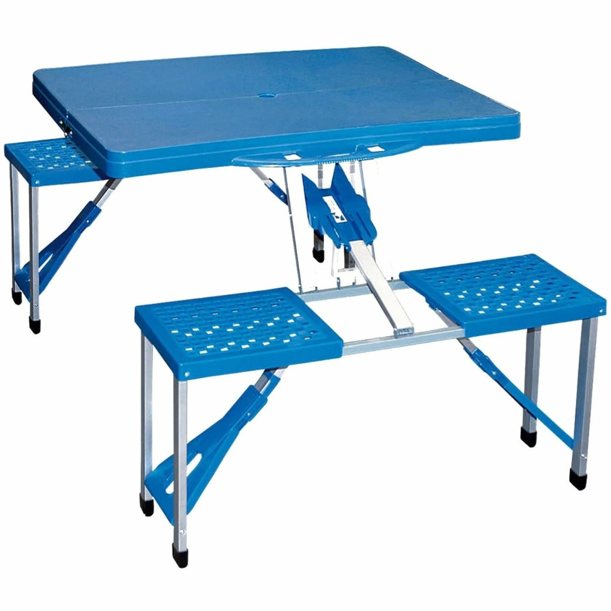 Set completo valigetta tavolo con sgabelli pieghevole blu per pic nic campeggio