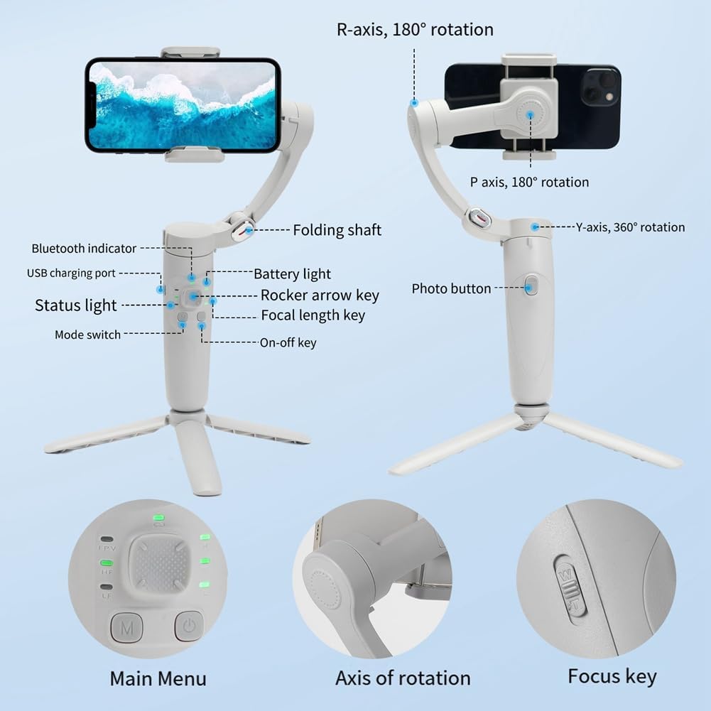 Stabilizzatore Cardanico Portatile Pieghevole a 3 Assi per Smartphone
