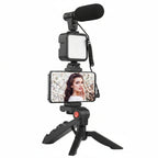 Kit vlogger professionale 4 in 1 treppiede cellulare con microfono e luce led