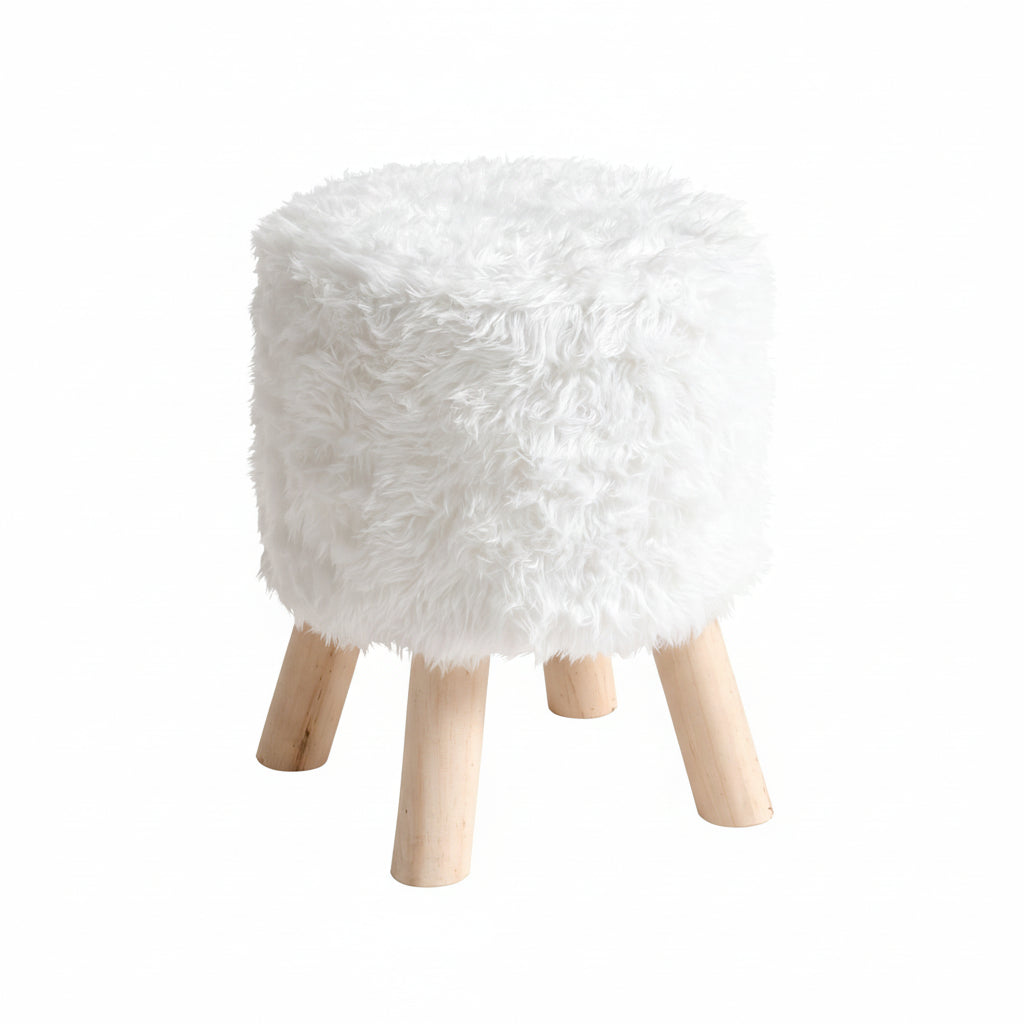 Sgabello pouf similpelliccia con poggiapiedi