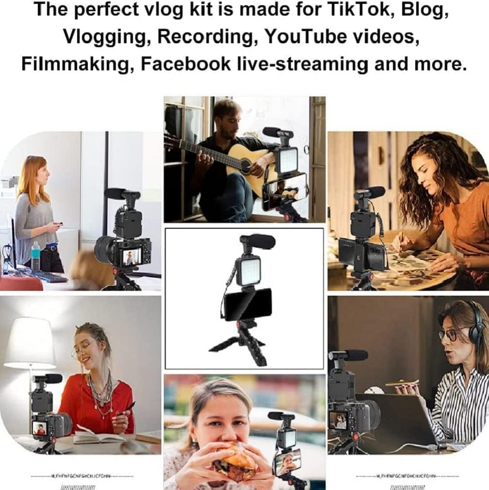 Kit vlogger professionale 4 in 1 treppiede cellulare con microfono e luce led