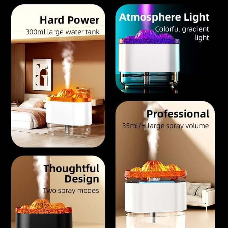 Diffusore Umidificatore Flame Volcano con Luce LED e Spegnimento Automatico - 300ml