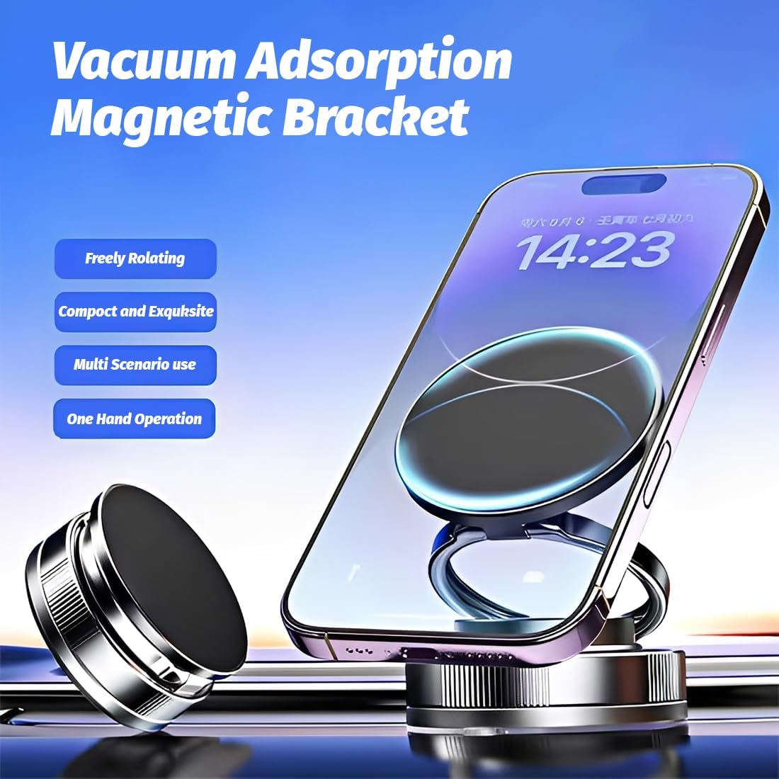 Supporto Magnetico Smartphone 360° – Rotazione Totale, Adesione Sottovuoto + Magnete, Pieghevole 270°, Universale per Auto, Casa e Scrivania