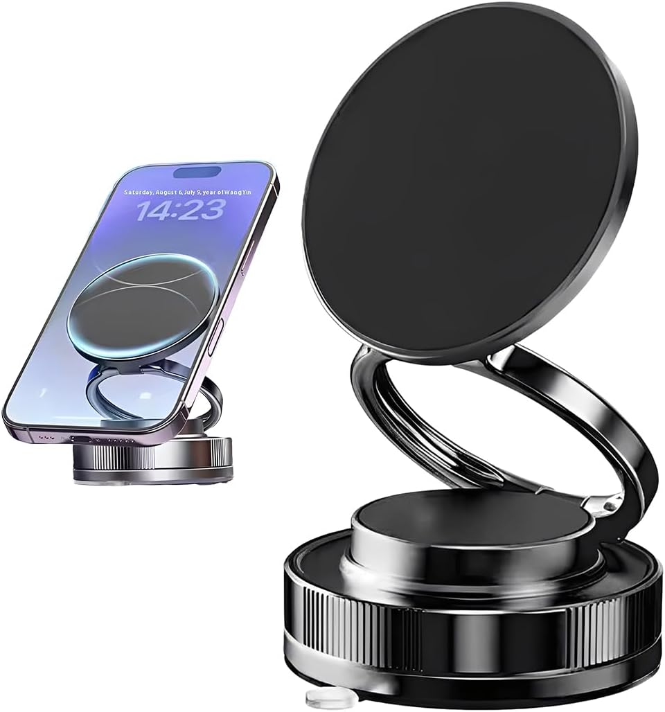 Supporto Magnetico Smartphone 360° – Rotazione Totale, Adesione Sottovuoto + Magnete, Pieghevole 270°, Universale per Auto, Casa e Scrivania