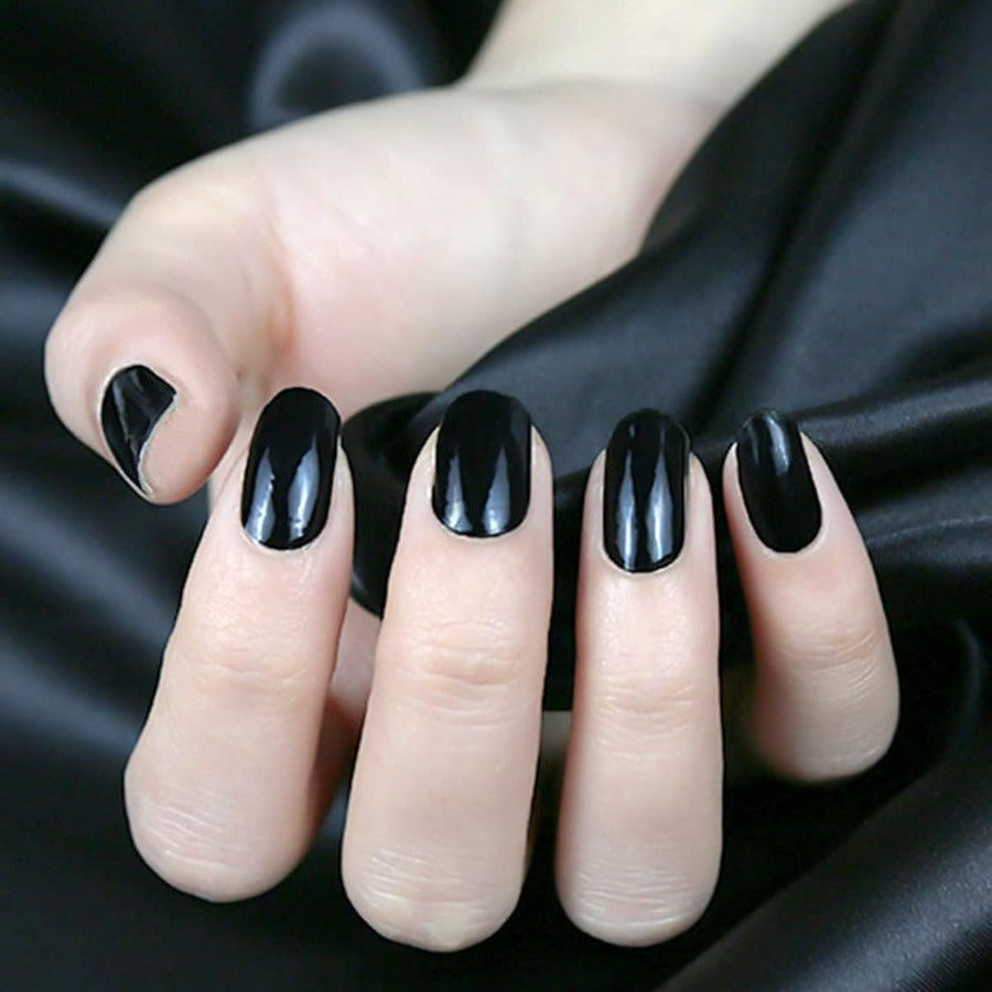 Kit Adesivi per Unghie in Gel Semipolimerizzato - 20 Strisce Autoadesive con Accessori per Manicure nero lucido