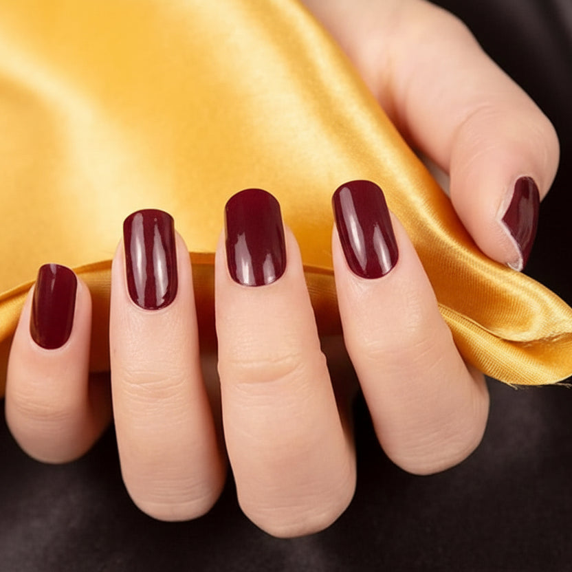 Kit Adesivi per Unghie in Gel Semipolimerizzato - con Accessori per Manicure bordeaux
