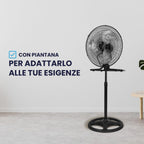 Ventilatore 3 in 1 a Piantana, da Tavolo e a Parete ø43cm Oscillante 3 Velocità Inclinazione Variabile  da parete da tavolo o da colonna