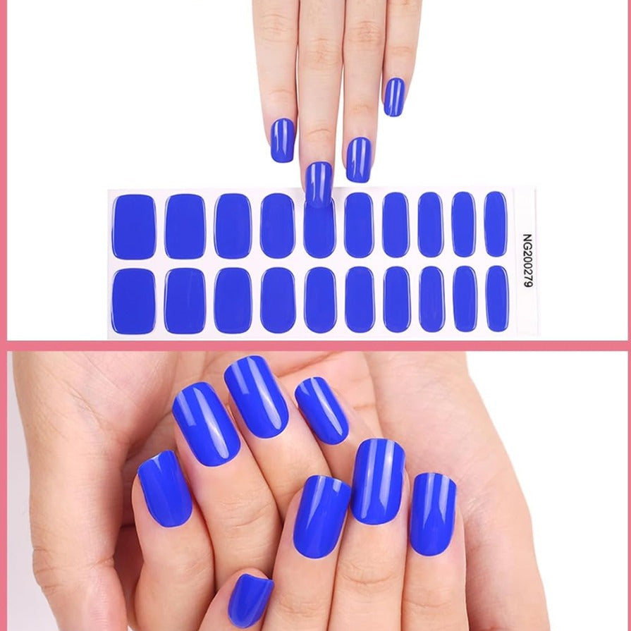 Kit Adesivi per Unghie in Gel Semipolimerizzato - 20 Strisce Autoadesive con Accessori per Manicure blu elettrico