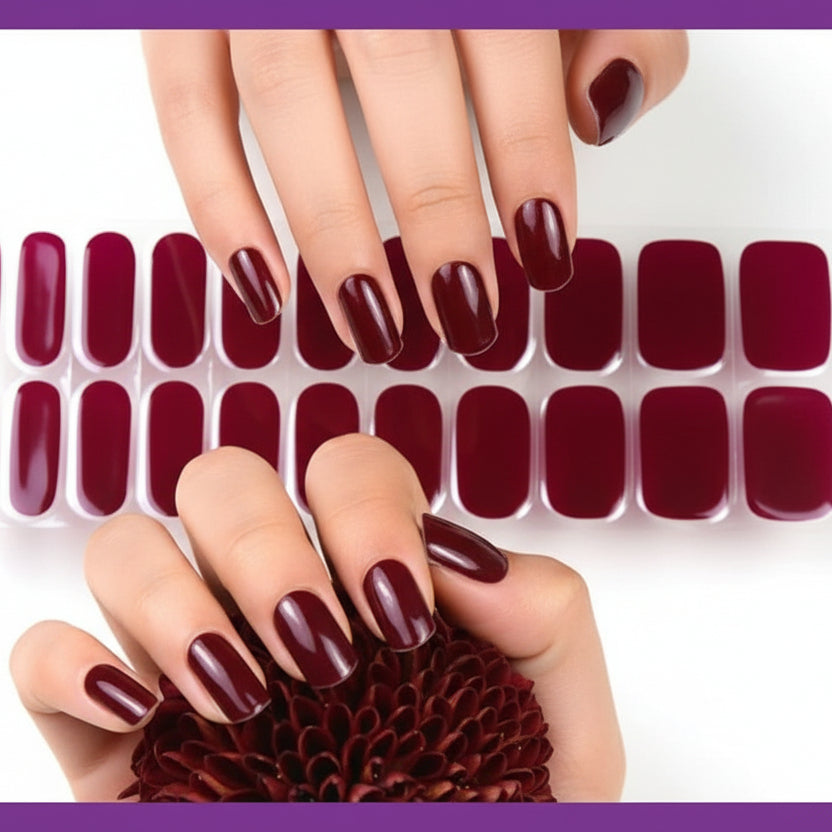 Kit Adesivi per Unghie in Gel Semipolimerizzato - con Accessori per Manicure bordeaux