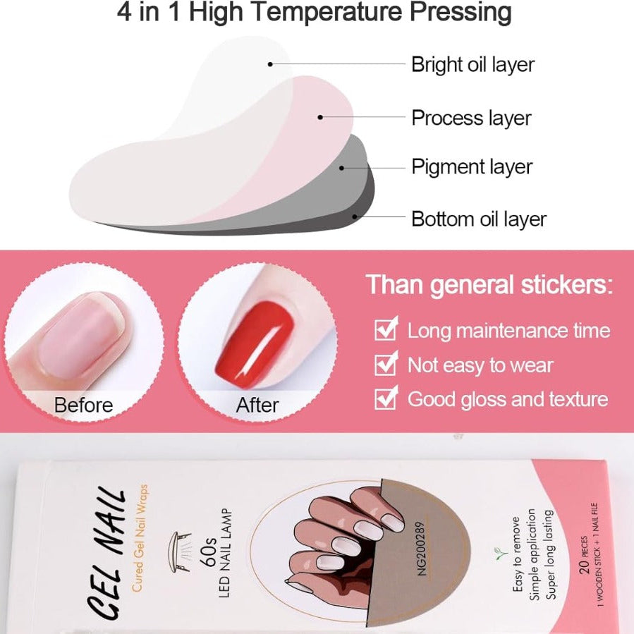 Kit Adesivi per Unghie in Gel Semipolimerizzato - con Accessori per Manicure