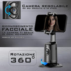 Stabilizzatore Smartphone con Tracciamento del Volto e Controllo Gestuale – Compatibile con Treppiedi, Connessione Bluetooth, USB-C, Nero