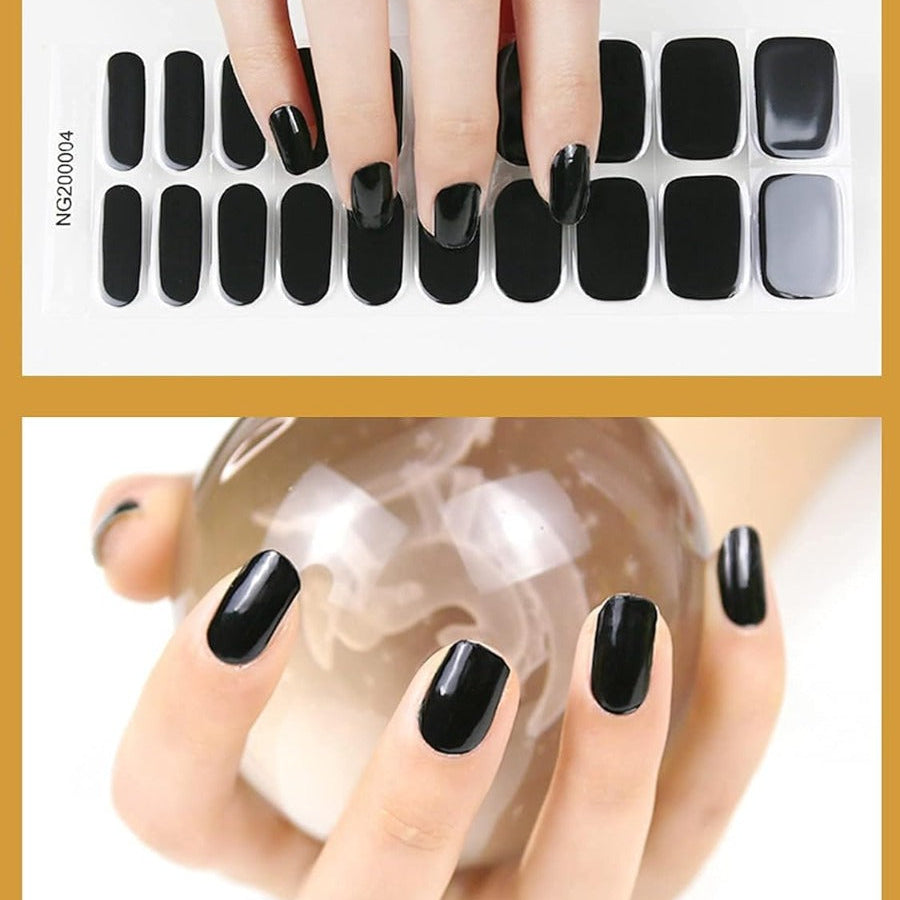 Kit Adesivi per Unghie in Gel Semipolimerizzato - 20 Strisce Autoadesive con Accessori per Manicure nero lucido