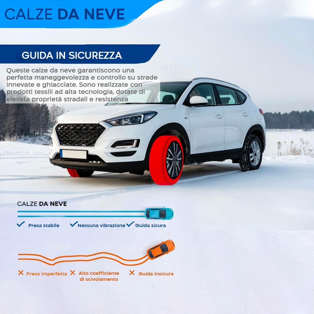 Calze da Neve per Pneumatici - Set di 2 Pezzi Omologate SIze XXL