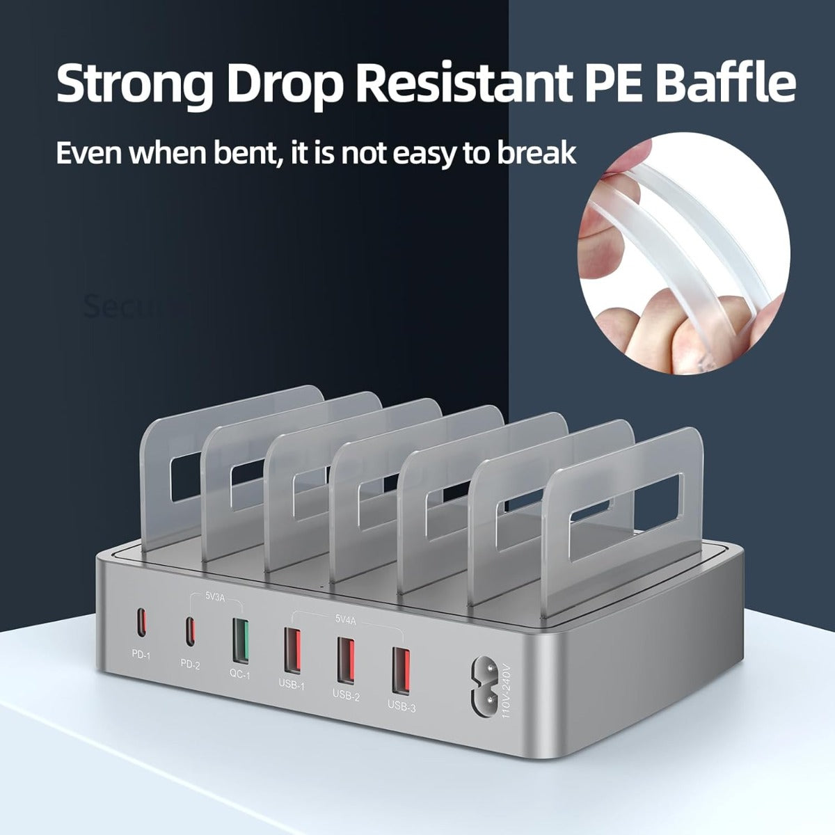 Stazione di ricarica multipla 6 in 1 con 4 porte USB-A e 2 porte USB-C, potenza massima 45W