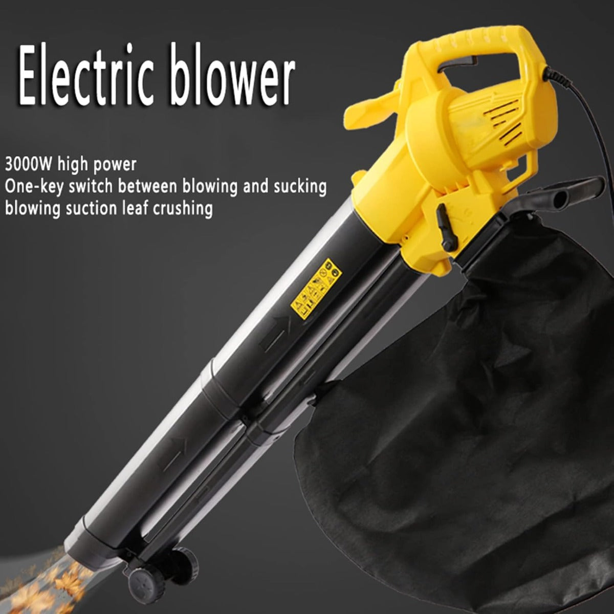 Soffiatore Elettrico 3000 W 3 in 1: Aspirafoglie, Trituratore e Soffiatore con Velocità Variabile