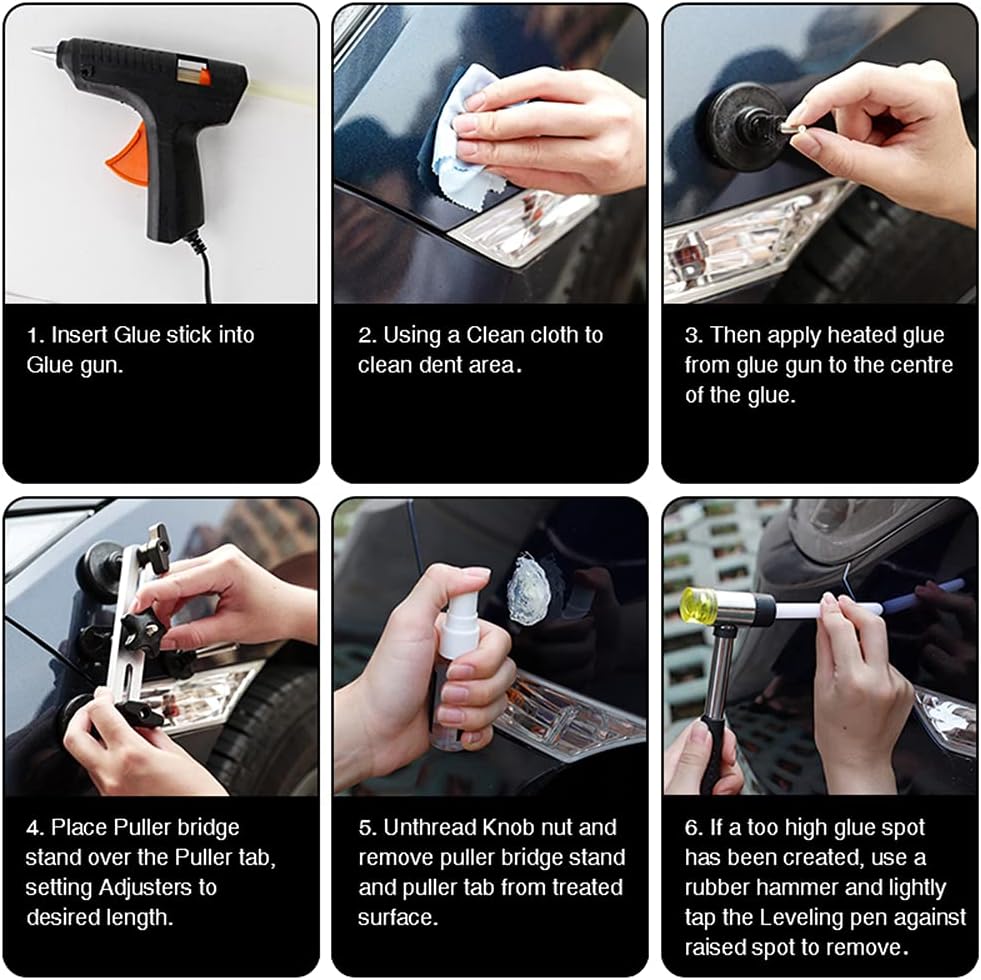 Visbella Kit Riparazione Ammaccature con Estrattore a Ponte e Colla a Caldo  Rimozione Ammaccature Auto Senza Verniciatura