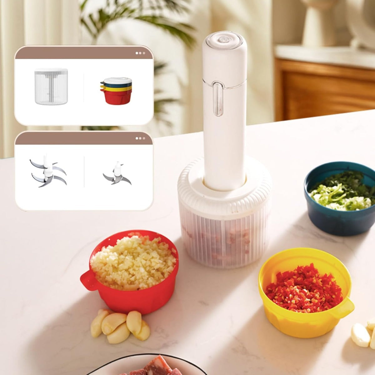 Robot da Cucina Elettrico Salvaspazio in ABS, Tritacarne e Tritatutto Ricaricabile USB, Ideale per Carne, Verdure, Noci e Pasti per Bambini