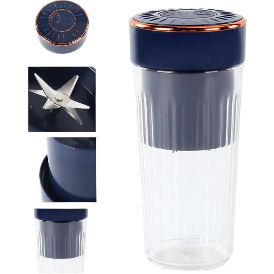 Mini Frullatore Portatile Ricaricabile USB con 6 Lame Ultra Affilate - Frullatore da Viaggio, Casa e Sport - 300ml