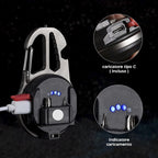 Torcia Multifunzione Ricaricabile da Campeggio e Pesca con Apribottiglie, Treppiede e Rompivetro, 6 Modalità di Luce