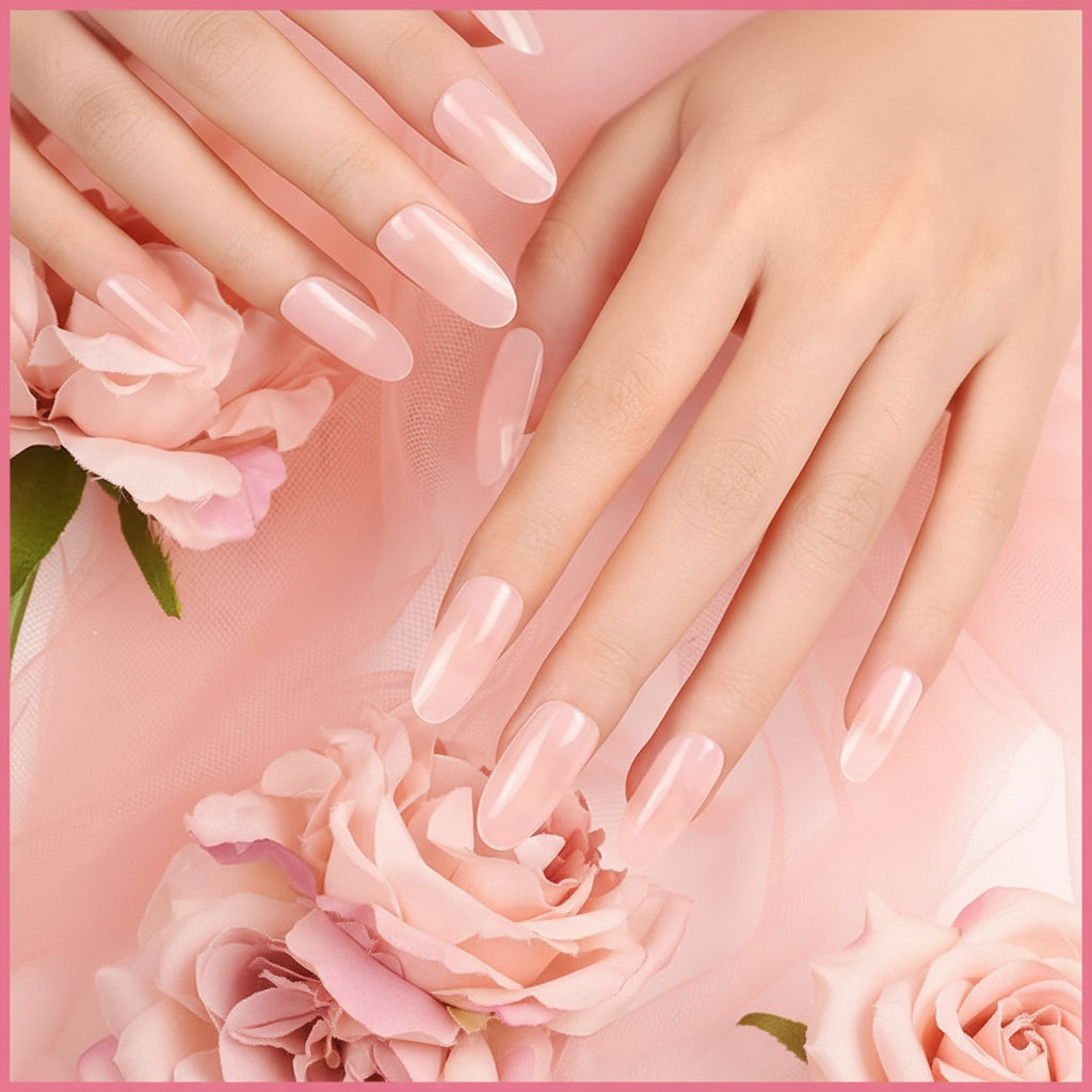 Kit Adesivi per Unghie in Gel Semipolimerizzato - 20 Strisce Autoadesive con Accessori per Manicure rosa delicato