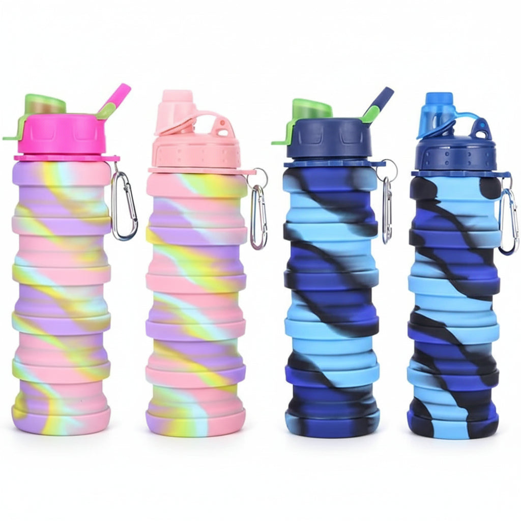 Borraccia Pieghevole in Silicone da 500 ml – Ideale per Attività all’Aperto, Viaggi, Ciclismo ed Escursionismo