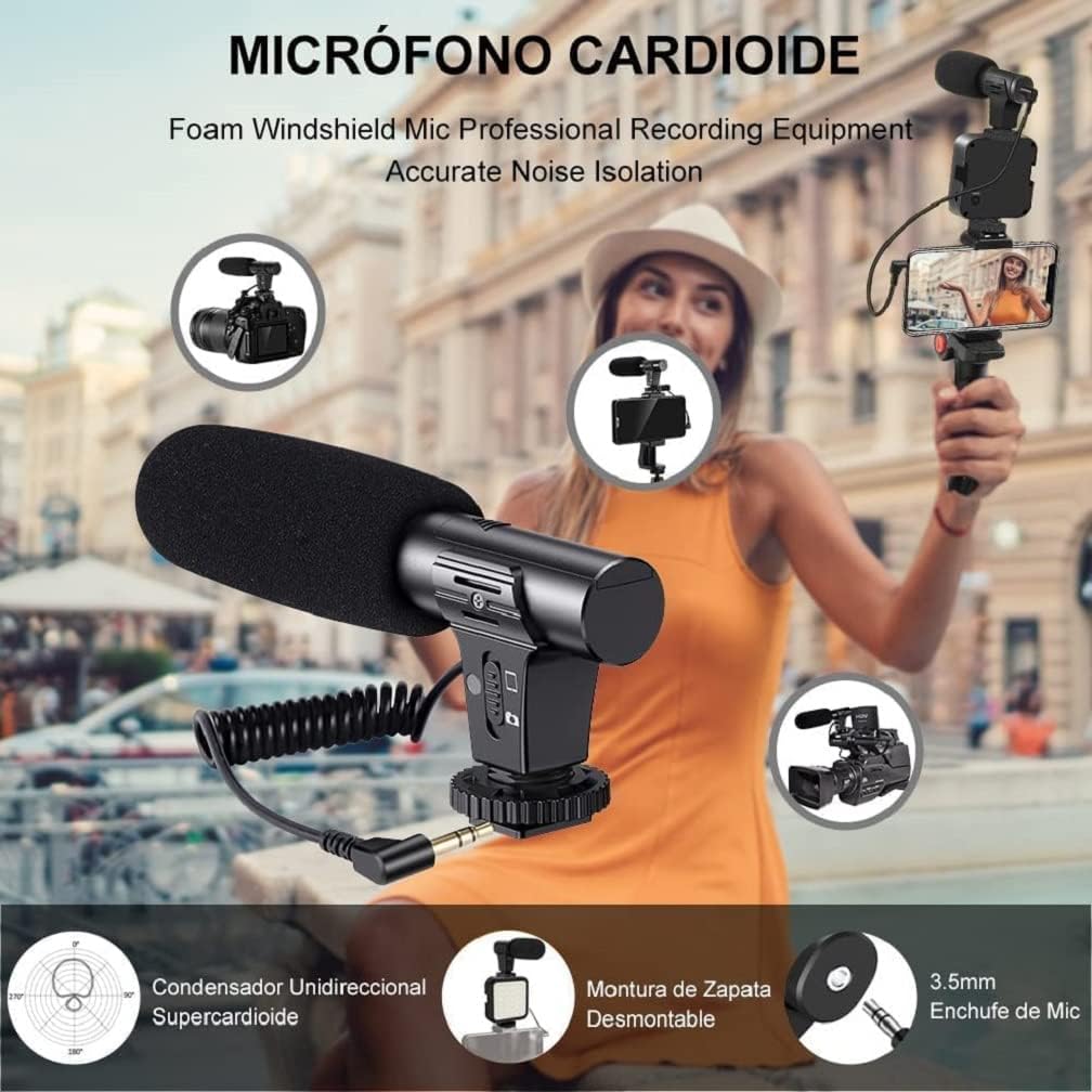Kit vlogger professionale 4 in 1 treppiede cellulare con microfono e luce led