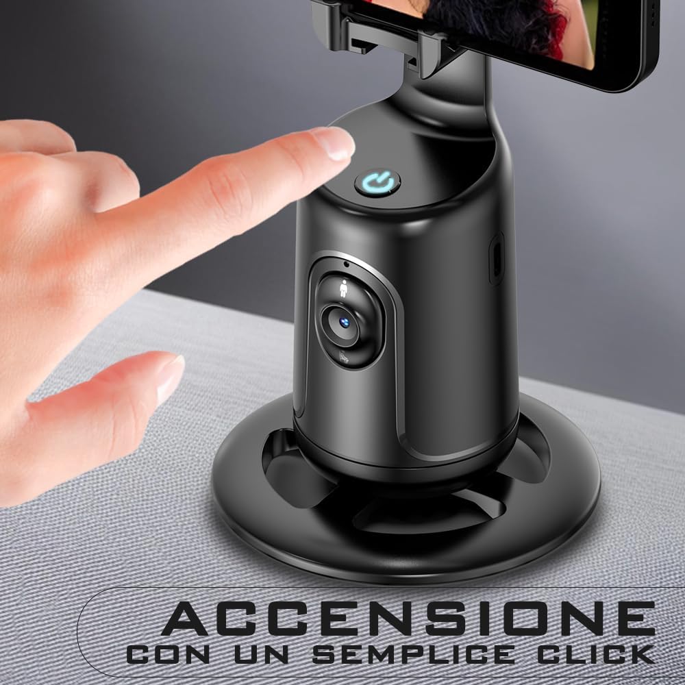 Stabilizzatore Smartphone con Tracciamento del Volto e Controllo Gestuale – Compatibile con Treppiedi, Connessione Bluetooth, USB-C, Nero
