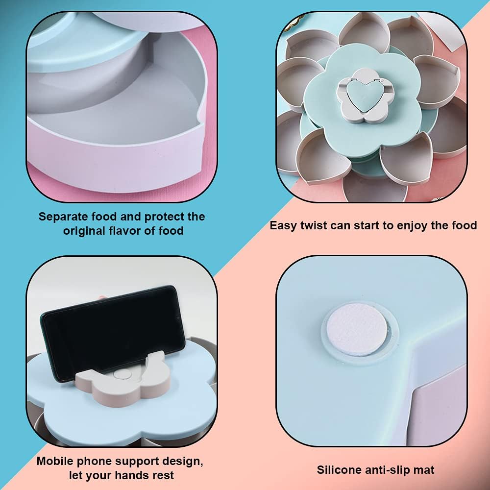 Vassoio rotante per snack vassoio per frutta a forma di fiore creativo piatto a forma di petalo con supporto per cellulare vassoio per snack