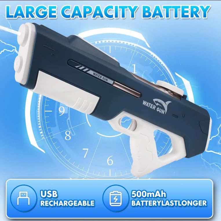 Pistola ad Acqua Elettrica Ricaricabile con Serbatoio da 500ML – Spruzzo Automatico – Giocattolo Estivo Ideale per Bambini e Adulti – Perfetto per Holi, Mare, Piscina e Giardino