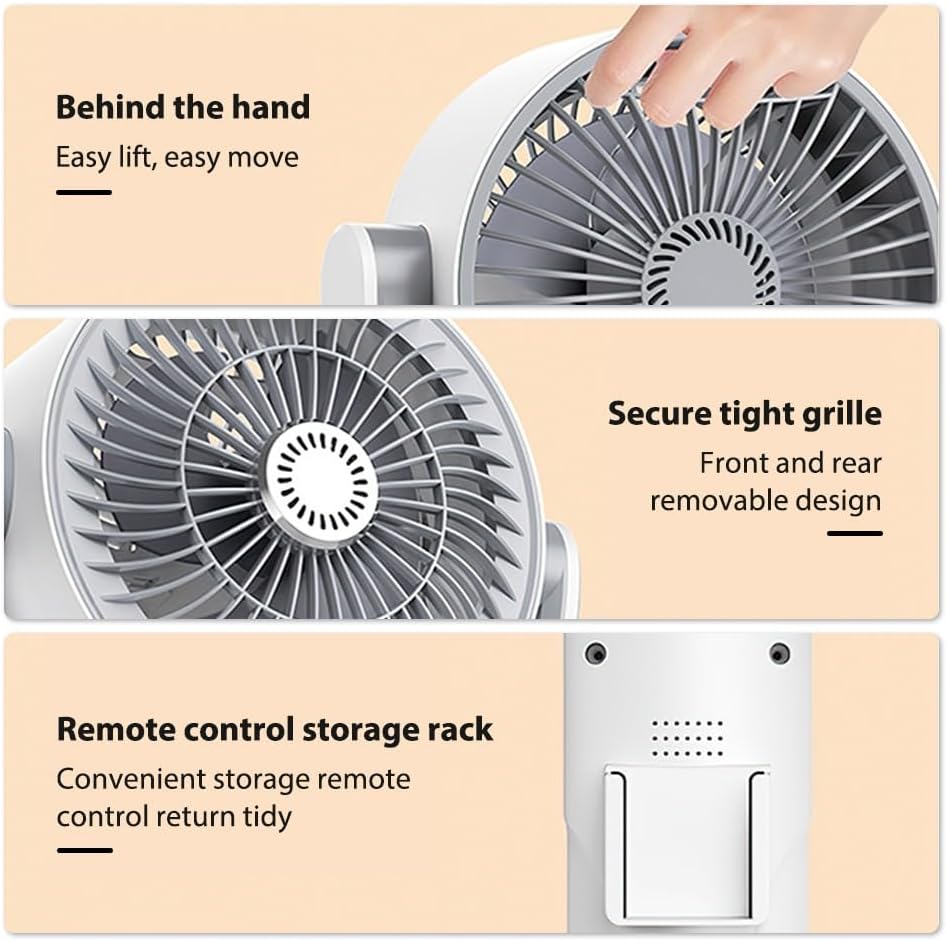 Ventilatore Ricaricabile 3-in-1 da Pavimento – Portatile, Silenzioso, Regolabile con Telecomando